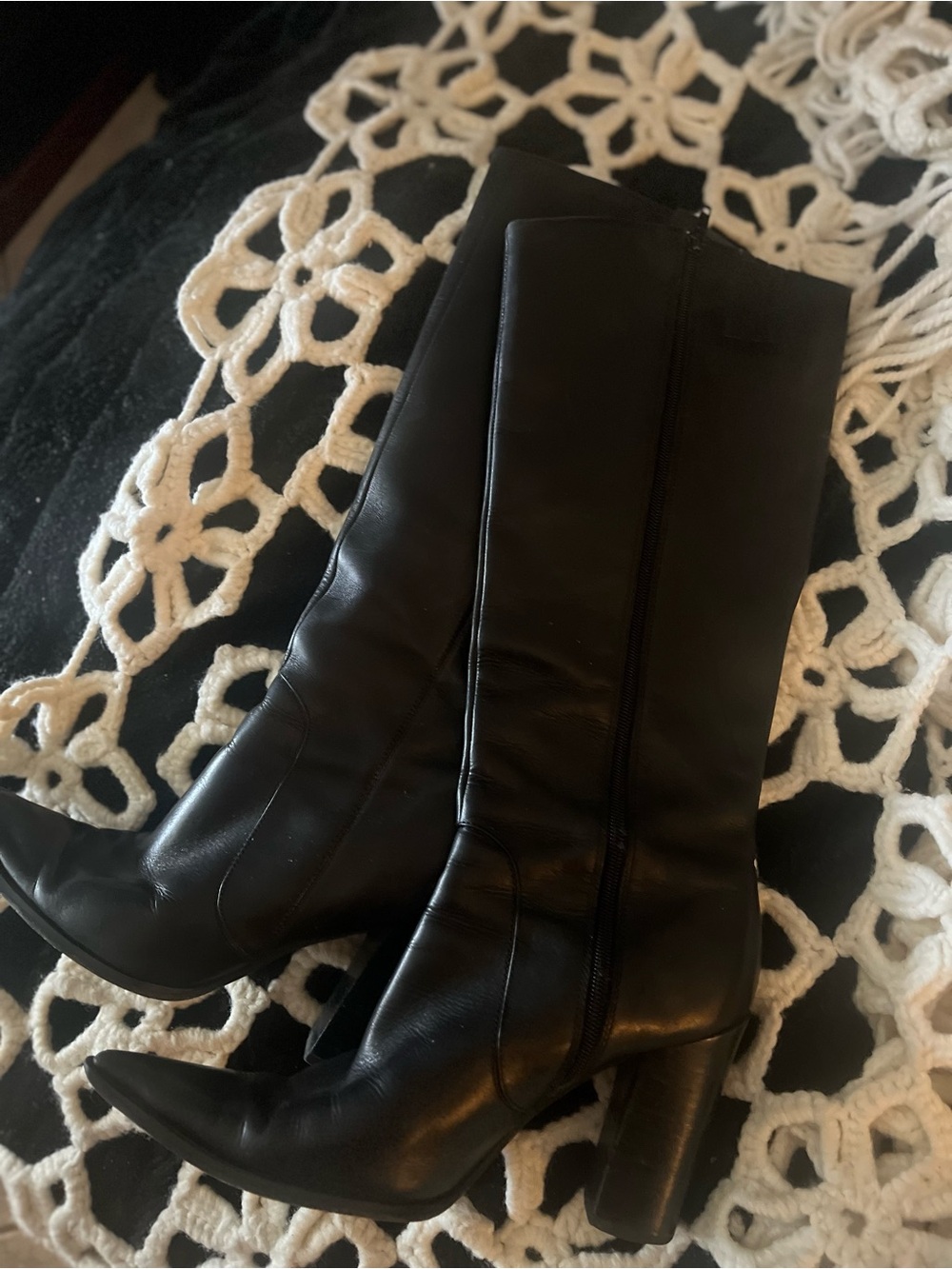 Charles David Black Leather Knee-High Zip Boots